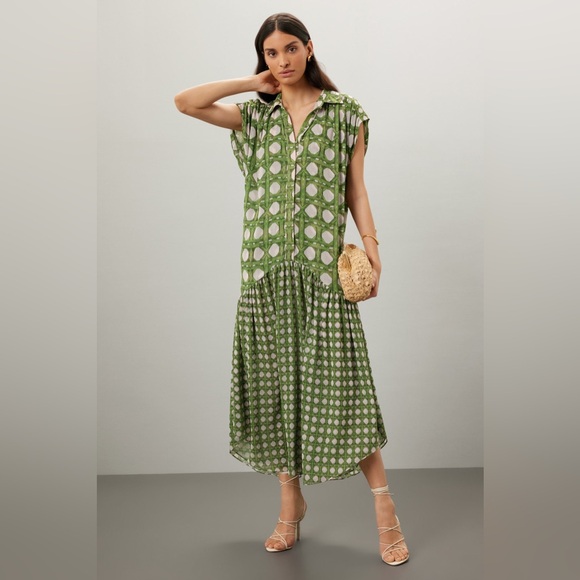 MISA Los Angeles Laura Short-Sleeve Midi Chiffon Shirtdress, Size small NWT - Picture 3 of 5